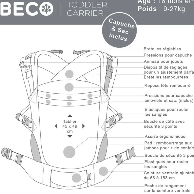 Beco Toddler - Pour grands enfants - 9 à 27kg - Cool Navy