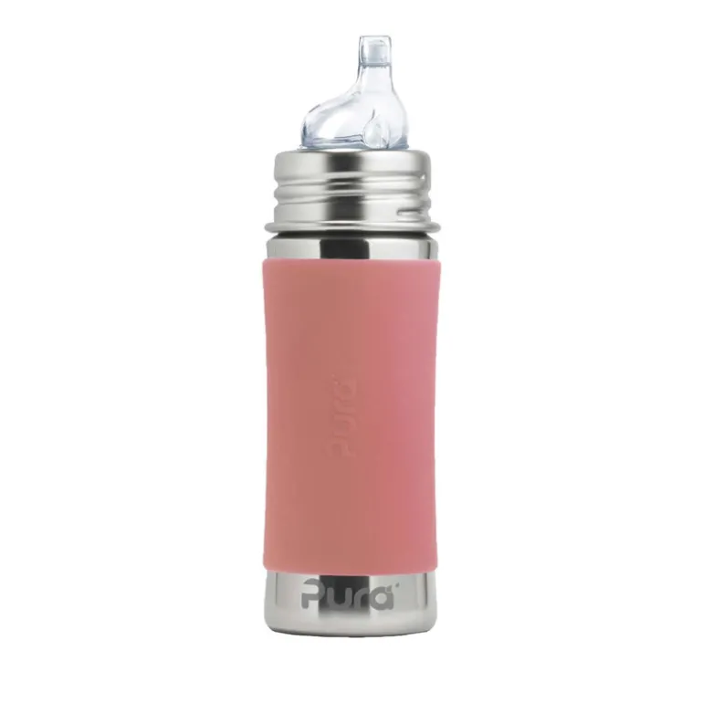 Biberon inox à bec évolutif - 325 ml - Pura - Rose