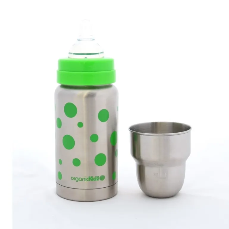 Biberon Inox Isotherme Organic Kidz 220mL goulot large - Vert