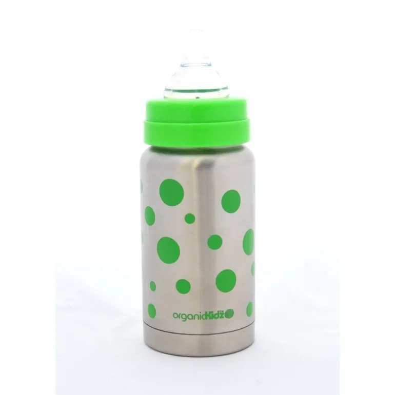 Biberon Inox Isotherme Organic Kidz 220mL goulot large - Vert