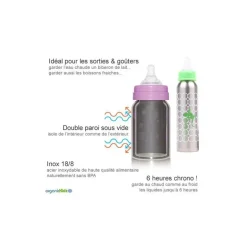 Biberon Inox Isotherme Organic Kidz 270ml goulot étroit - Oiseaux