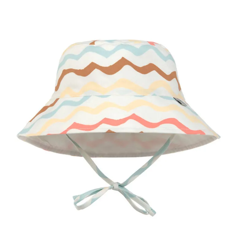Chapeau anti-UV bébé réversible - Lassig - Vagues écru