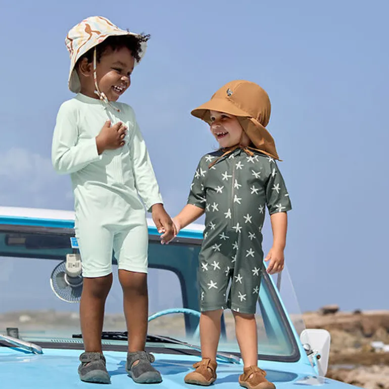 Chapeau anti-UV bébé réversible - Lassig - Vagues écru