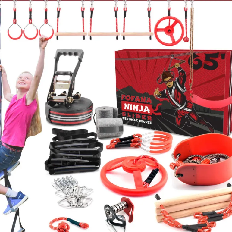 Fofana Ninja line pour enfant - Slackline + 11 Obstacles