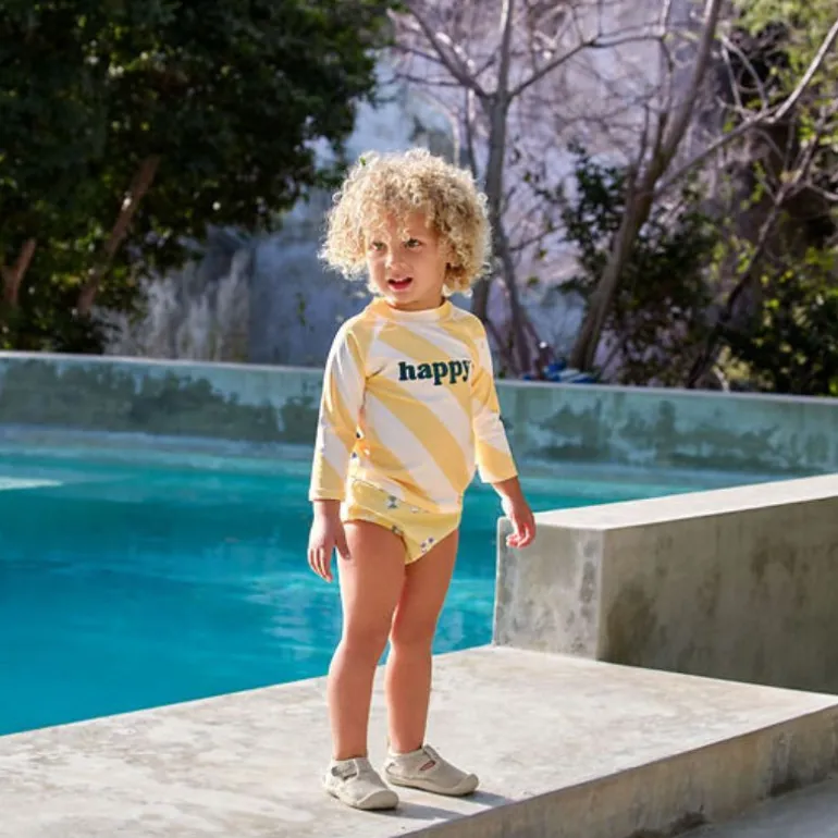 Lycra bébé manches longues - Lassig - Rayures jaune pâle/sel marin