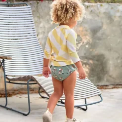 Lycra bébé manches longues - Lassig - Rayures jaune pâle/sel marin