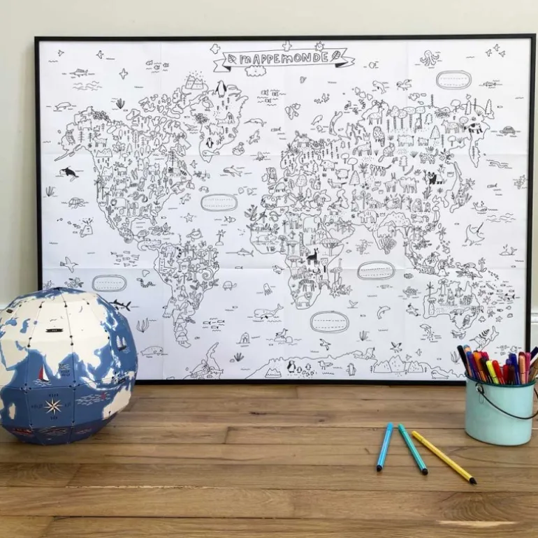 Poster coloriage - Mappemonde - Pirouette Cacahouète