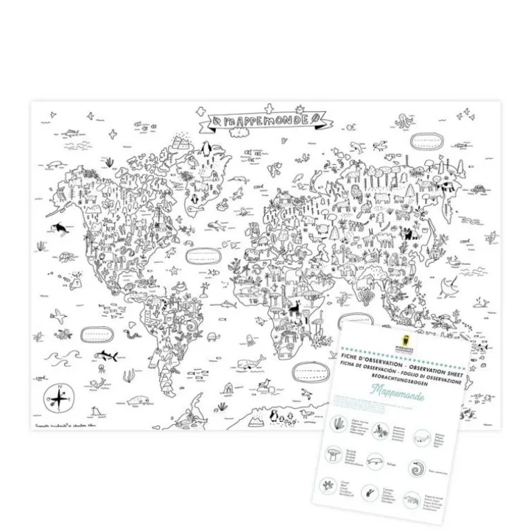 Poster coloriage - Mappemonde - Pirouette Cacahouète