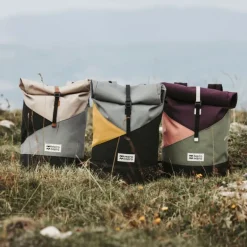 Sac à dos roll-top Wanaka Pocket - Mero Mero - Sand/Dark Grey/ Stone Grey/ Brown Leather