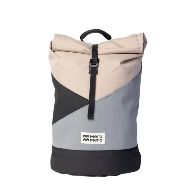 Sac à dos roll-top Wanaka Pocket - Mero Mero - Sand/Dark Grey/ Stone Grey/ Brown Leather