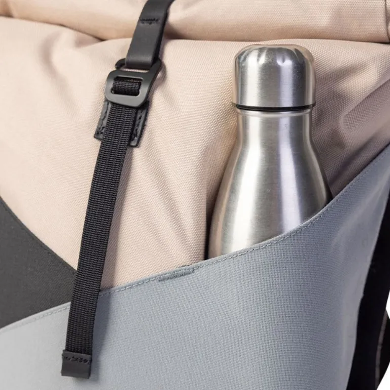 Sac à dos roll-top Wanaka Pocket - Mero Mero - Sand/Dark Grey/ Stone Grey/ Brown Leather