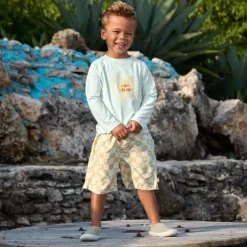 Short de bain enfant - Lassig - Carreaux vanille / écru